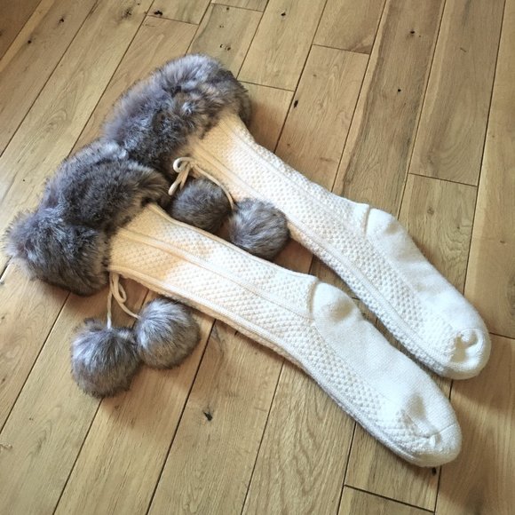 Chunky Knit Faux-fur Trimmed Reading Socks - Picture 3 of 15